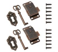 BlesConi 2 juegos de cerradura de cajón Antue con llave, cerradura de puerta de gabinete de metal vintage para caja de madera, muebles de baúl de joyería, acabado de bronce rojo