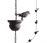 BlesConi Cadena de lluvia de pájaros de metal para decoración de jardín, bajante de bronce de cobre de 2,4 m, con 8 pájaros para canalón de casa