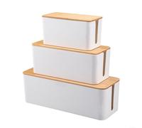 BlesConi Caja oculta de cables con tapa de madera para TV y computadora, gestión de regletas de alimentación, carcasa de plástico blanco, diseño ventilado, grande (A)