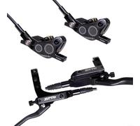 BlesConi Juego de frenos de disco hidráulicos de bicicleta de montaña Aleación de aluminio de 4 pistones Delantero izquierdo trasero derecho Negro Rojo Azul Púrpura (negro)