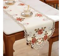 BlesConi Mantel de encaje bordado vintage ovalado rústico para reuniones familiares, celebraciones, día festivo, satén, lavable, 40 x 85 cm (40 x 176 cm, rojo profundo)