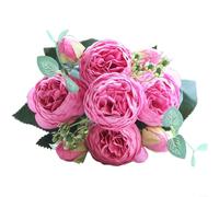 BlesConi Ramo de peonías y rosas de seda de 5 cabezas, flores falsas para boda, despedida de soltera, hogar, oficina, decoración de mesa, 30 cm (rojo rosa)