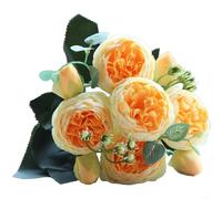 BlesConi Ramo de peonías y rosas de seda de 5 cabezas, flores falsas para boda, despedida de soltera, hogar, oficina, decoración de mesa, 30 cm (amarillo)