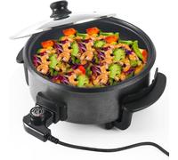 BlesConi Sartén eléctrica grande de 42 cm, 1500 W no multifunción con tapa para olla caliente y parrilla, control preciso del calor (4 cm de profundidad)