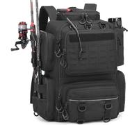 BlesMaller Mochila de Pesca de 50L con Soporte & Compartimento de Congelación para Cañas de Pescar, Resistente al Agua, táctico Mochila para Equipo de Pesca (Negro (sin Caja de Cebo))