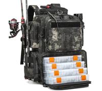 BlesMaller Mochila de Pesca de 50L con Soporte & Compartimento de Congelación para Cañas de Pescar, Resistente al Agua, táctico Mochila para Equipo de Pesca (CM con 4 Cajas)
