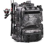 BlesMaller Mochila de Pesca de 50L con Soporte & Compartimento de Congelación para Cañas de Pescar, Resistente al Agua, táctico Mochila para Equipo de Pesca (D (sin Caja de Cebo))