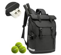 BlesMaller Mochila de tenis para mujer con compartimento para zapatos, bolsa de tenis para hombre, ultraligera, bolsa de pádel para bádminton, pickleball, squash, Negro , 20 x 30 x 50 cm, Mochila de