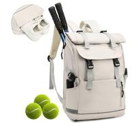 BlesMaller Mochila de tenis para mujer con compartimento para zapatos, bolsa de tenis para hombre, ultraligera, bolsa de pádel para bádminton, pickleball, squash, beige, 20 x 30 x 50 cm, Mochila de