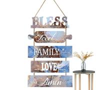 Bless Food Family Love Signos - Decoración de pared de madera para pared de cocina | Bless The Food Family & Love Scripture Arte de pared, placa de madera rústica para el hogar, 30 x 48 x 0,5 cm