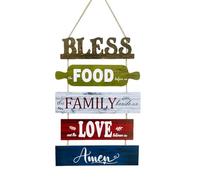 Bless Food Family Love Signos - Decoración de pared de madera para pared de cocina | Bless The Food Family & Love Scripture Arte de pared, placa de madera rústica para el hogar, 30 x 48 x 0,5 cm