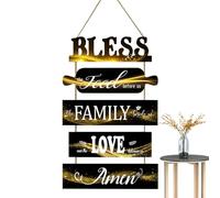 Bless Food Family Love Signos - Decoración de pared de madera para pared de cocina | Bless The Food Family & Love Scripture Arte de pared, placa de madera rústica para el hogar, 30 x 48 x 0,5 cm