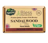 Bless International Sandalwood 100% Natural-Incense-Cones Handmade-Dipped Organicales-Free for-Purification-Relaxation-Positividad-Yoga-Meditación Los Mejores Sitios (20 Count)