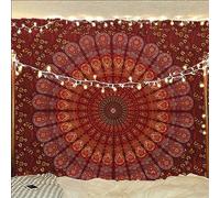 Bless International - Tapiz hippie, indio, bohemio, psicodélico, de mandala de pavo real para colgar en la pared, para el dormitorio universitario, playa, como mantel, ropa de cama (Amarillo y