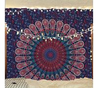 Bless International - Tapiz hippie, indio, bohemio, psicodélico, de mandala de pavo real para colgar en la pared, para el dormitorio universitario, playa, como mantel, ropa de cama (azul medianoche