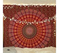 Bless International - Tapiz hippie, indio, bohemio, psicodélico, de mandala de pavo real para colgar en la pared, para el dormitorio universitario, playa, como mantel, ropa de cama (granate y
