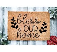 Bless Our Home - Felpudo religioso cristiano para el hogar, bienvenida, tapete de puerta de granja, regalo de decoración rústica, felpudo para el hogar, cocina, dormitorio, 16 x 24 pulgadas