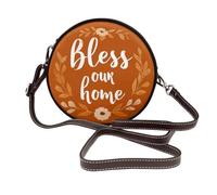 Bless Our Home On Orange - Bolso cruzado redondo de cuero para mujer