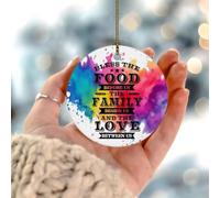 Bless The Food Before Us The Family Beside Us And The Love between Us - Adorno redondo para árbol de Navidad, de cerámica, porcelana, rústica, para decoración de fiesta de árbol de Navidad