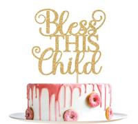 Bless This Child Cake Topper, Gold Bless Cake Decor, First Holy Communion, Spanish Baby Shower Bautismo Party Decorations, Gold Glitter