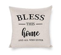 Bless This Home and All Who Enter - Fundas de almohada decorativas para el hogar, sofá, coche, sala de estar, silla, casa de campo, 16 x 16 pulgadas
