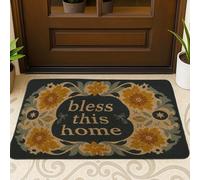 Bless This Home - Felpudo floral rústico de flores amarillas para entrada interior y exterior, alfombras de goma antideslizante y absorbentes, fácil de limpiar, 73 x 43 cm