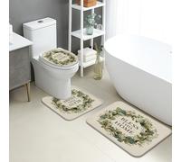 Bless This Home - Juego de 3 alfombrillas de baño de eucalipto, absorbentes y antideslizantes, en forma de U, lavables, flores primaverales, de secado rápido, juego de alfombras de baño de franela