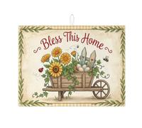 Bless This Home - Tapete de secado de platos para encimera de cocina, tapete absorbente de girasol para jardín, escurridor de platos, almohadilla de secado de microfibra de primavera para decoración