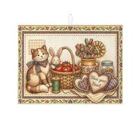 Bless Your Heart - Tapetes de secado de platos para encimera de cocina, almohadilla de secado absorbente vintage de gatos y conejos, tapete escurridor de platos de microfibra de primavera de 18 x 24