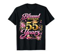 Blessed by God for 55 Years Old Women 55th Birthday Queen Camiseta