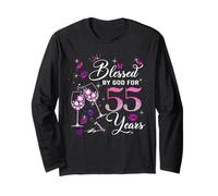 Blessed by God for 55 Years Old Women 55th Birthday Queen Manga Larga