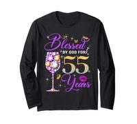 Blessed by God for 55 Years Old Women 55th Birthday Queen Manga Larga