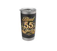 Blessed by God for 55 Years Old Women 55th Birthday Queen Vaso térmico de acero inoxidable de doble pared