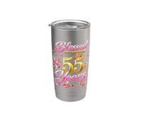 Blessed by God for 55 Years Old Women 55th Birthday Queen Vaso térmico de acero inoxidable de doble pared
