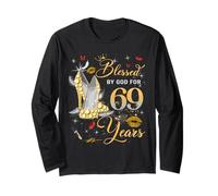 Blessed by God for 69 Years Old Women 69th Birthday Queen Manga Larga