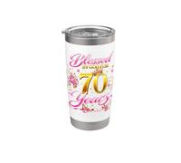 Blessed by God for 70 Years Old Women 70th Birthday Queen Vaso térmico de acero inoxidable de doble pared
