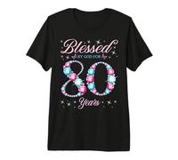 Blessed by God For 80 Years Old 80th Birthday Woman Queen Camiseta Premium