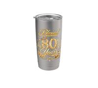 Blessed by God for 80 Years Old Women 80th Birthday Queen Vaso térmico de acero inoxidable de doble pared