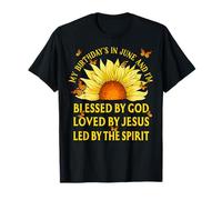 Blessed By God Junio Cumpleaños Girasol Cristiano Camiseta