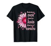 Blessed By God Loved By Jesus Pink Sunflower Español Camiseta