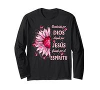 Blessed by God Loved by Jesus Pink Sunflower Español Manga Larga
