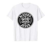 Blessed by God Saved by Jesus Camiseta gráfica económica, Hombre, Blanco, M