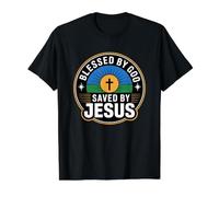Blessed by God Saved by Jesus Camiseta gráfica económica, Hombre, Negro, S