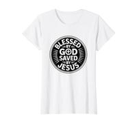 Blessed by God Saved by Jesus Camiseta gráfica económica, Mujer, Blanco, XL