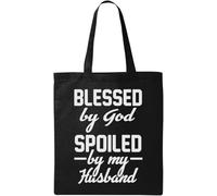Blessed by God Spoiled by My Husband - Bolsa de algodón ecológico natural, color negro, Black, Talla única