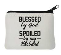 Blessed by God Spoiled by My Husband - Monedero de neopreno (10 x 11 cm), color blanco, White, Talla única