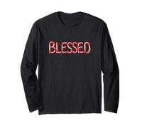 Blessed - Christian Faith Candy Cane Red & White Christmas Manga Larga