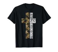 Blessed Dad Strong Faith Camo Cross Paternidad Cristiana Camiseta