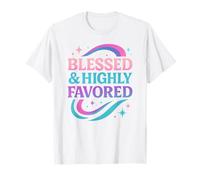 Blessed & Favored Christian Pastel Rainbow Retro Y2K Blanco Camiseta