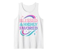 Blessed & Favored Christian Pastel Rainbow Retro Y2K Blanco Camiseta sin Mangas